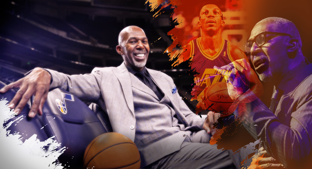 Thurl Bailey in a Utah Jazz uniform, mid-range jumper form, 1980s NBA. Long-form profile covering his late start, the 1983 NC State title run, his decade in Utah, and his post-career path as a crooner and analyst.