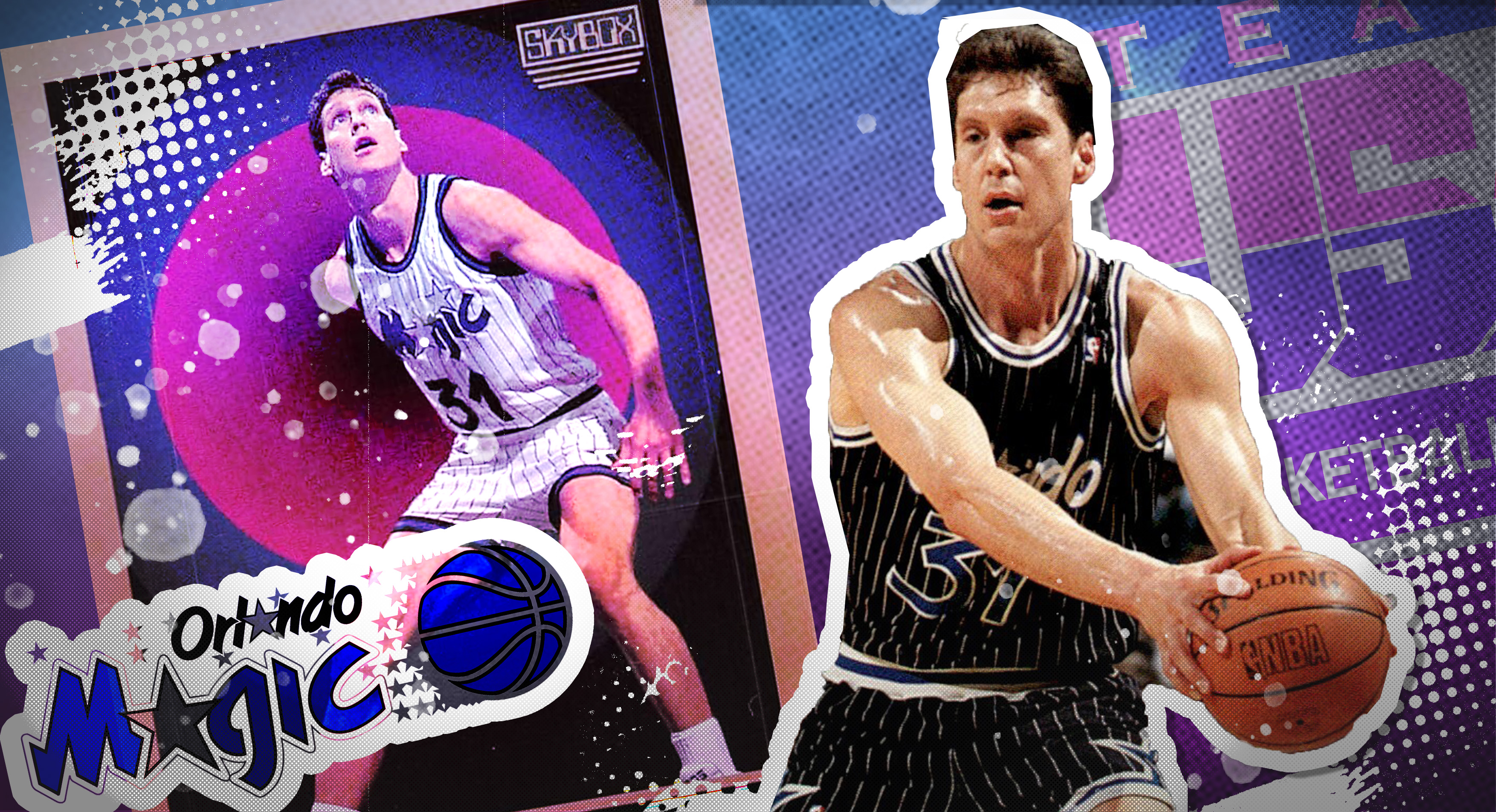 Jeff Turner with the Orlando Magic, featuring a SkyBox trading card style visual highlighting his role as a stretch big in the early years of the franchise.